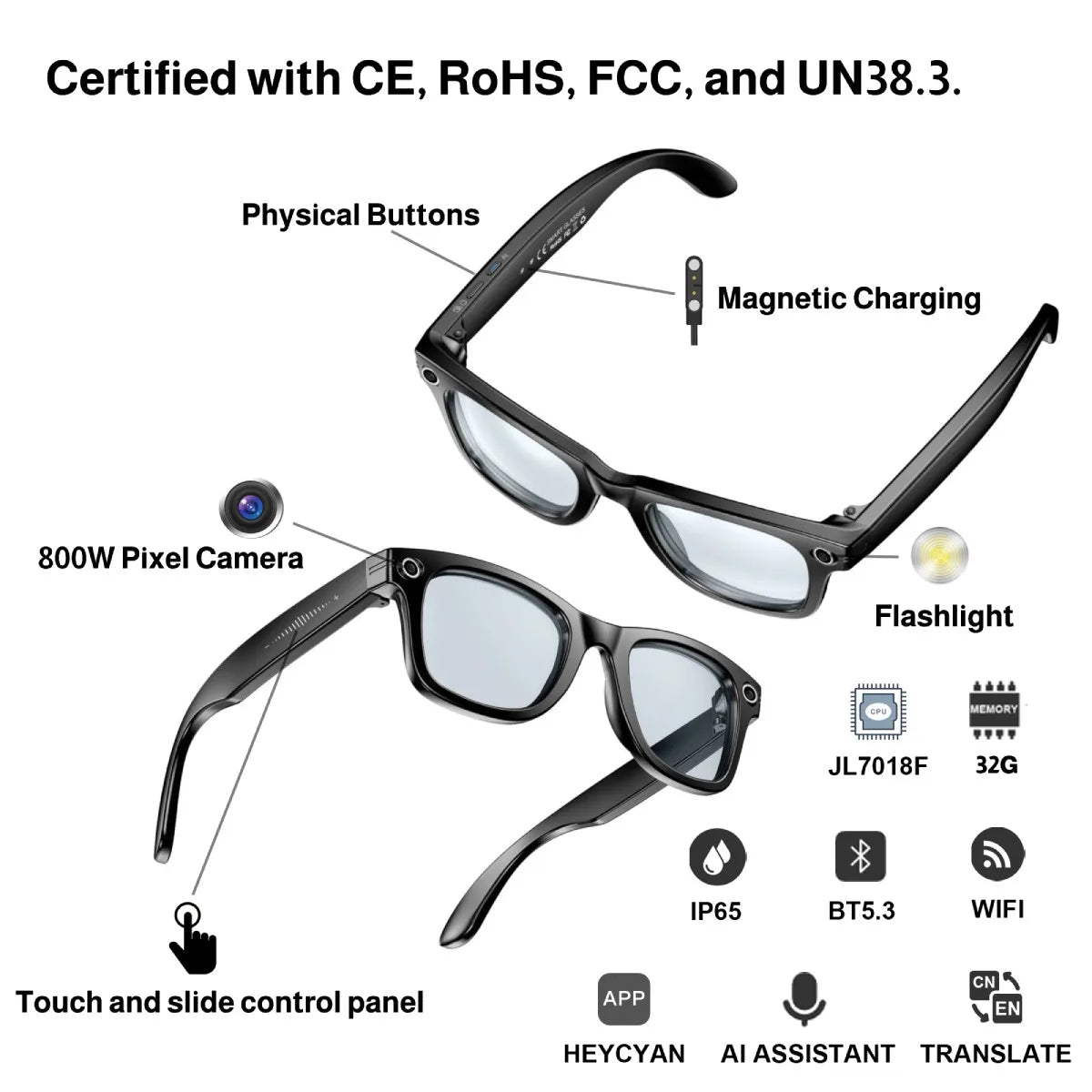 2025 New AI Smart Glasses with Real-time Translation AI Assistant 4K Photo-taking Video Stabilization Camera Voice Control-1