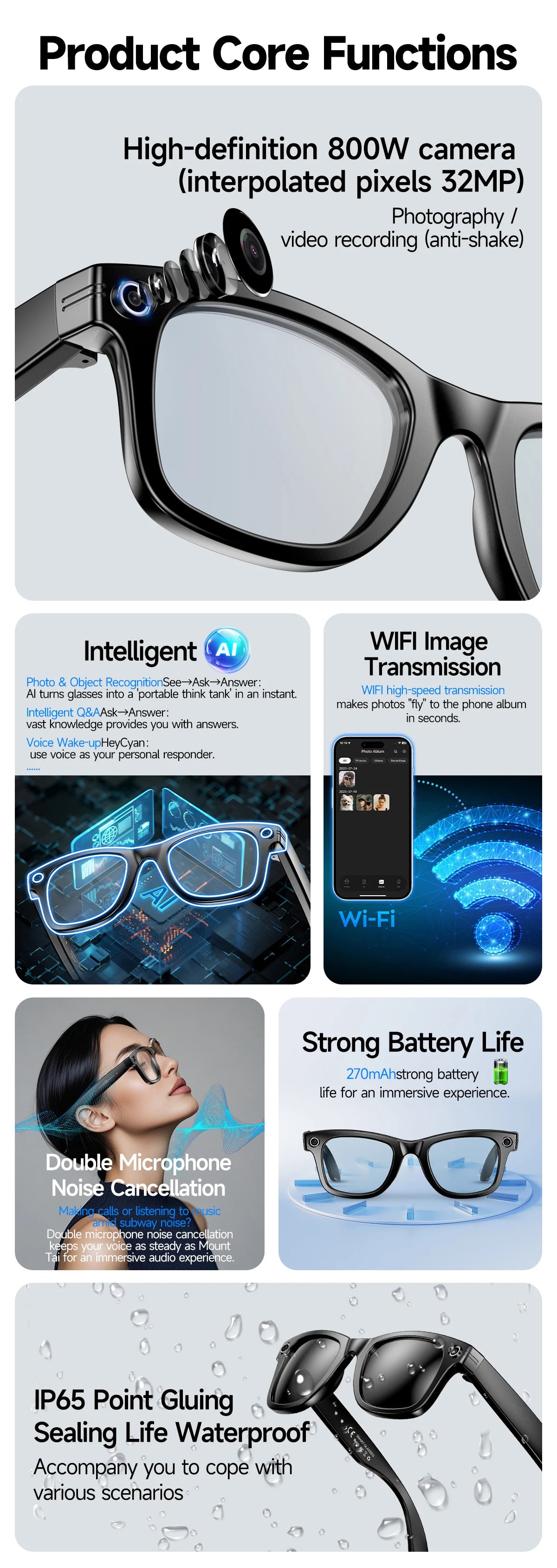 2025 New AI Smart Glasses with Real-time Translation AI Assistant 4K Photo-taking Video Stabilization Camera Voice Control-3